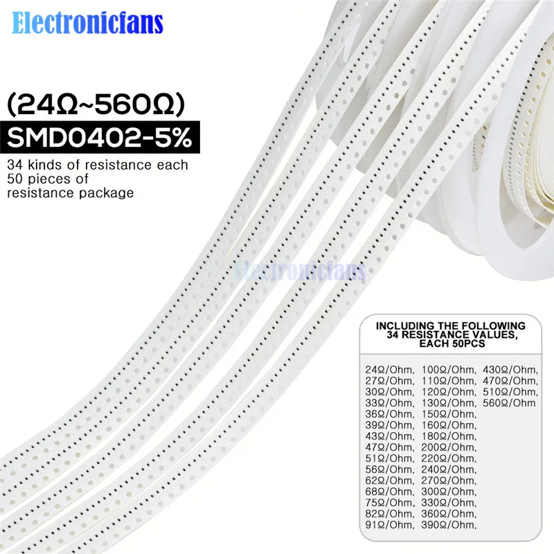 1700 шт./лот 0402 SMD резистор 0R-10 м Ом 5% 1/16 Вт 0,25 чип сопротивление фиксированной комплект резисторов в ассортименте Большие размеры 34 значения х 50 шт = 1700 шт