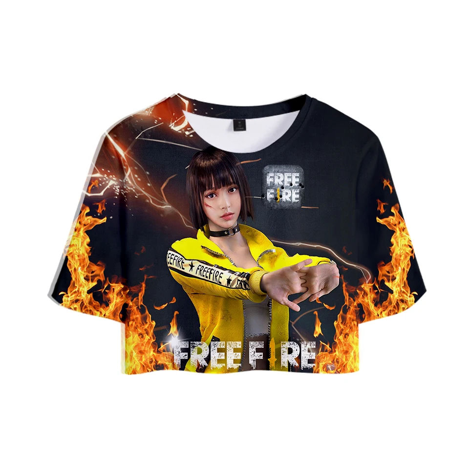 Free Fire 3D Printed Summer Women Crop Tops Short Sleeve Fashion Tshirts Free Fire Popular Game Tee Shirts Girls Sexy Clothes