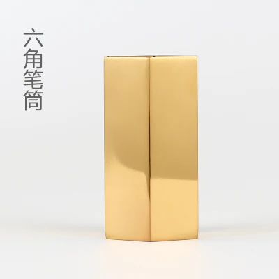 Nordic style Hexagon brass gold stainless steel metal vase / pen holder / set of storage tube storage container desk ornament