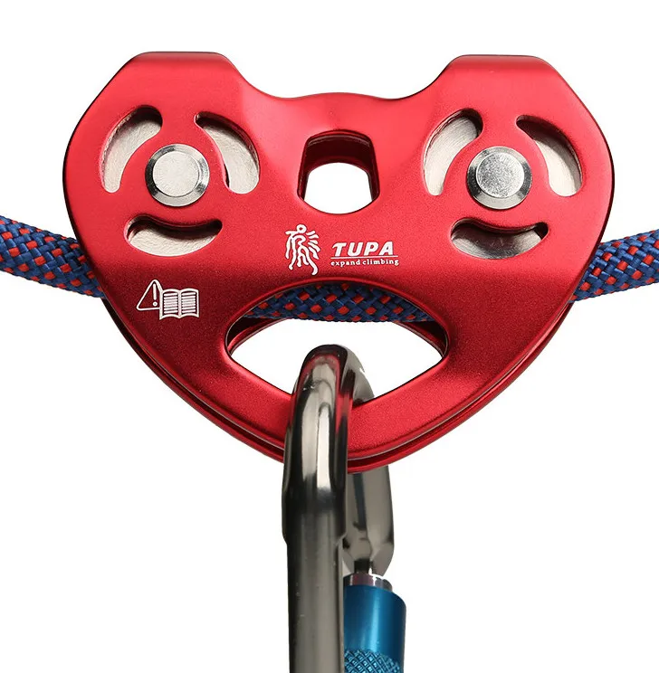 

25KN Double pulley Rope Fixed Small Heavy lifting tool Rock Climbing ice Climbing Rescue Cable Trolley High Speed Dual Pulley