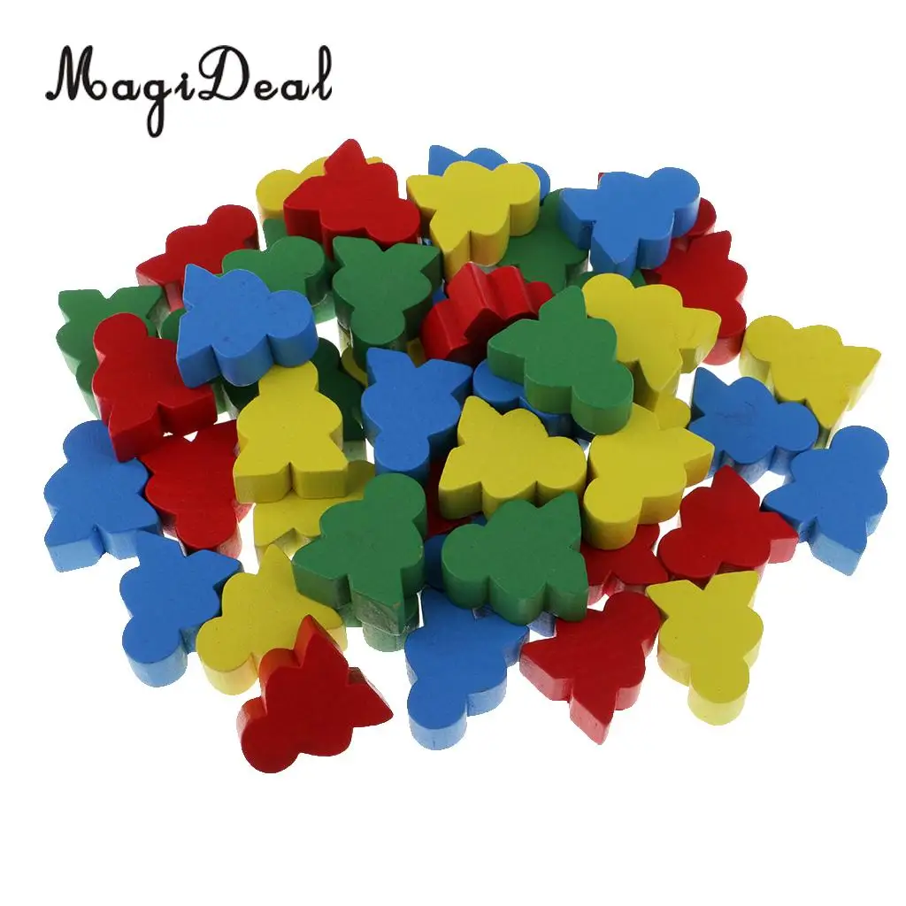 MagiDeal Novelty 50Pcs Assorted Color Human Shape Wooden Chess for Kids Board Game Educational Toys Gifts 24 x 19 x 9 mm Multi