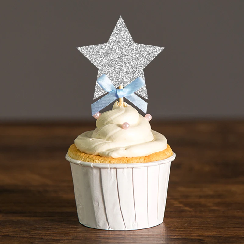 Twinkle Little Star Cupcake Toppers Серебряный и синий/золотой розовый детский душ/мальчик или