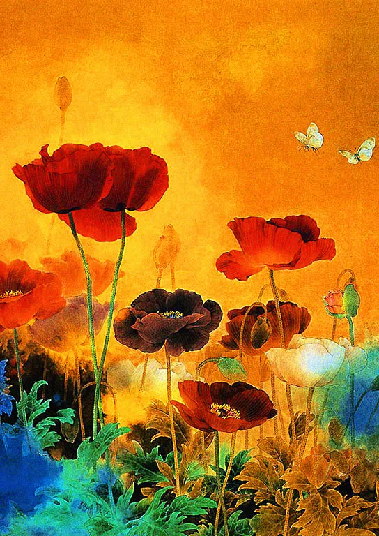 5D Diy Diamond Painting Flowers Ink Lotus Full Hand Printed Embroidery