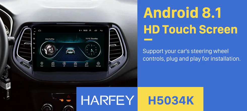 Discount Harfey Android 8.1 10.1" Car Multimedia Player for 2017 Jeep Compass Head Unit GPS Navi SWC USB Backup Camera AUX Bluetooth WIFI 0