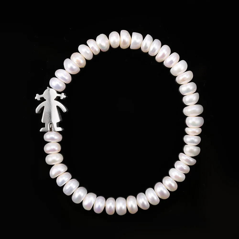 

Nature Water Pearl Bracelets Women Pulseras Ladies Elastic Jewelry Stainless Steel Charm Girls Boys Bracelets for Women Gift