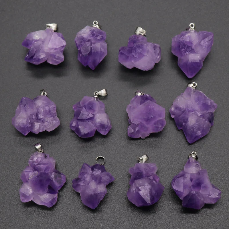 

Retro Chakra Stone Pendant February Birthstone Flower Nuggets Raw Crystal Quartz Stone Reiki Healing Natural Amethysts Pendants
