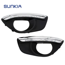 SUNKIA Светодиодный дневной светильник для Hyundai Santa Fe 2010-2012 с туманом отверстие лампы недоступны светильник DRL Бесплатная доставка