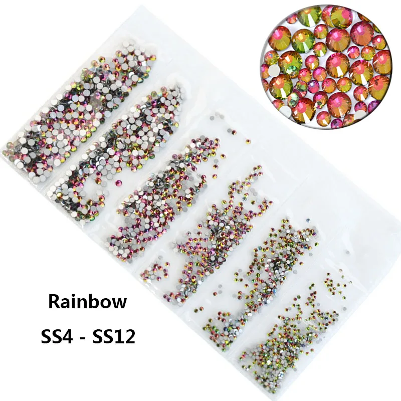1728 шт Плоские Стразы для ногтей смешанный размер SS4-SS12 цветной дизайн ногтей украшения камни блестящие драгоценные камни аксессуары для маникюра - Цвет: rainbow