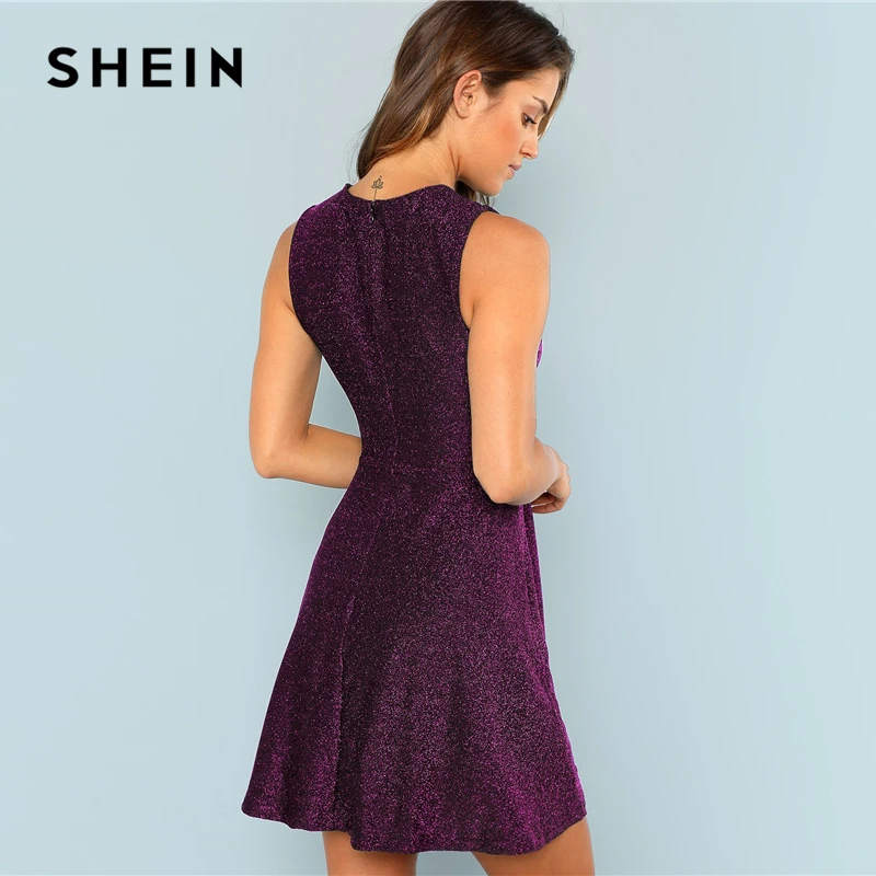 SHEIN Блестящее Расклешенное Платье Без Рукавов 2019 Элегантное Повседневное