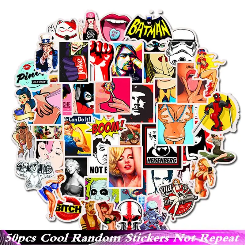 

50pc/Pack Cartoon Sexy Girl Retro Stickers Waterproof Motorcycle Skate Phone Laptop Motorcycle Suitcase Guitar Sticker Pegatinas