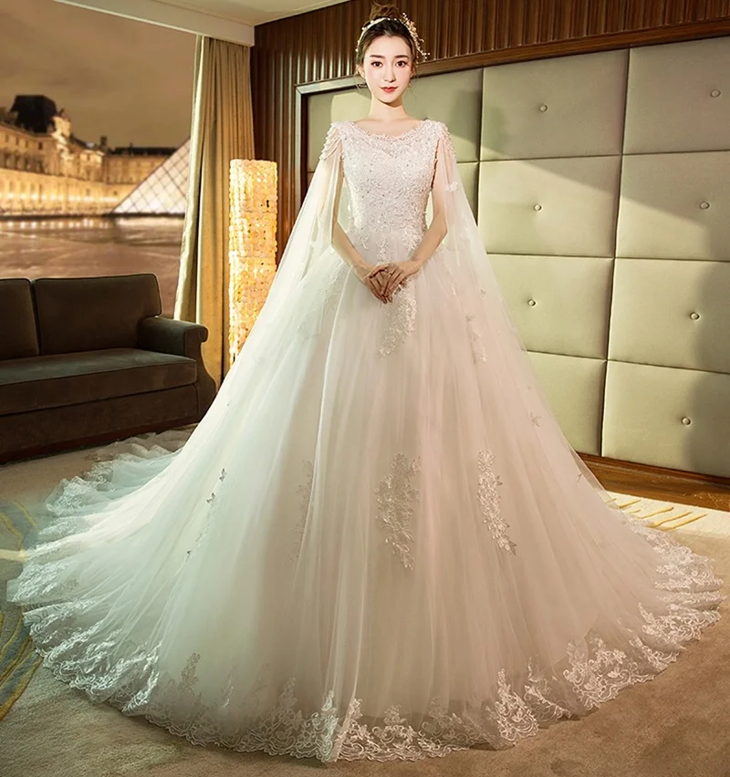 Свадебное платье с накидкой для девочек; Robe Mariage в стиле «принцесс» с рисунком звездного неба с аппликацией и вышивкой платье узоры церковь для выпускного бала Роскошные свадебное платье TS998