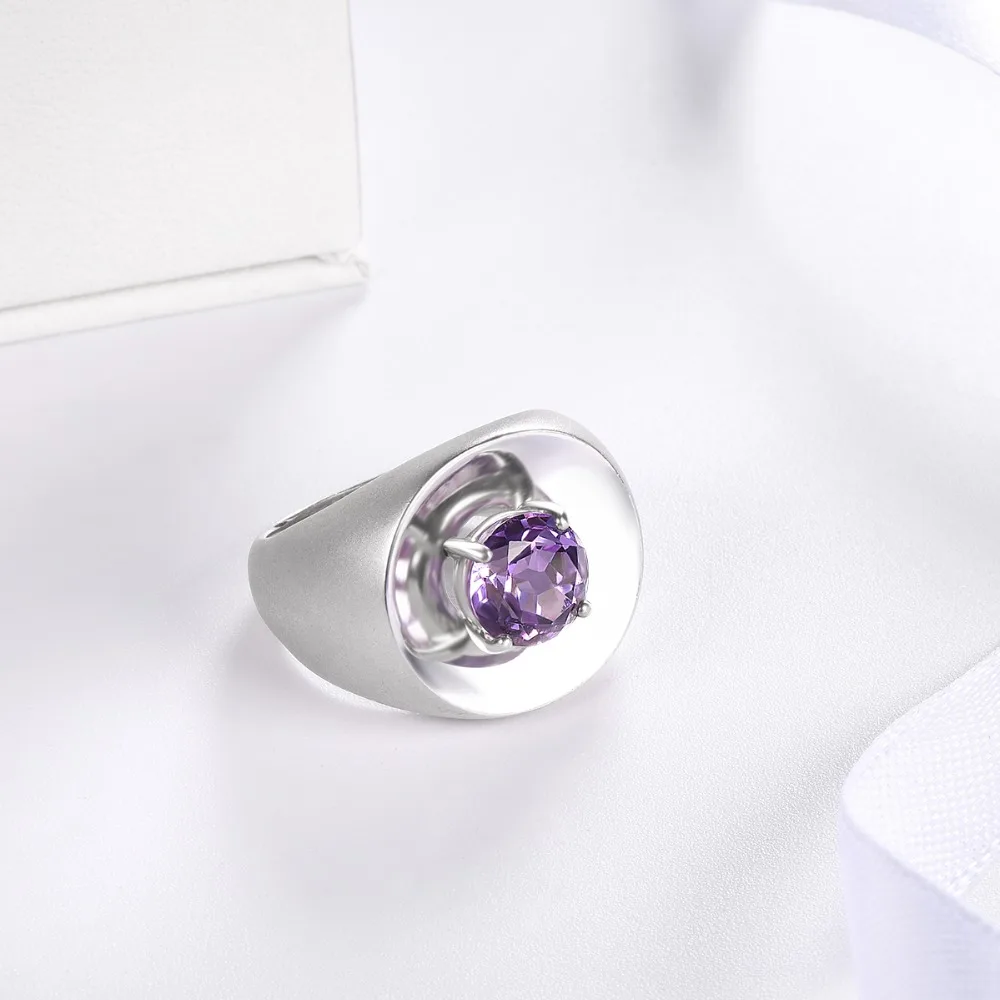 Hutang 1.8Ct кольцо с натуральным аметистом драгоценные камни твердые 925 пробы серебряные кольца ювелирные изделия для женщин и мужчин подарок Стерлинговое Серебро-ювелирные изделия