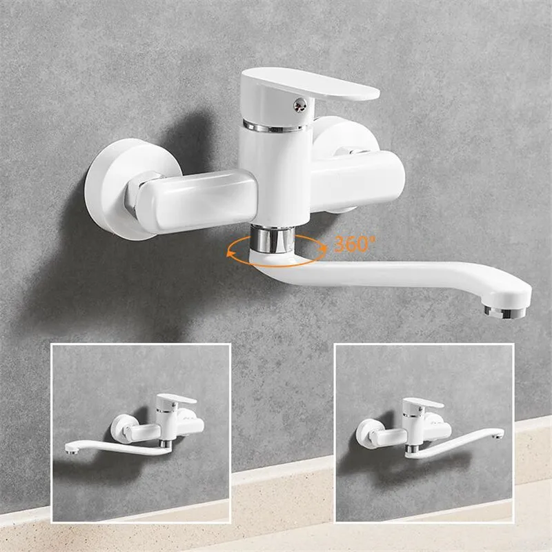Kitchen Faucet Brass Sink Mixer Tap Hot and Cold Single Handle Faucet Wall Mounted Washing Basin Tap White Mop Pool Faucet Kitchen Faucet Brass Sink Mixer Tap Hot and Cold Single Handle Faucet Wall Mounted Washing Basin Tap White Mop Pool Faucet