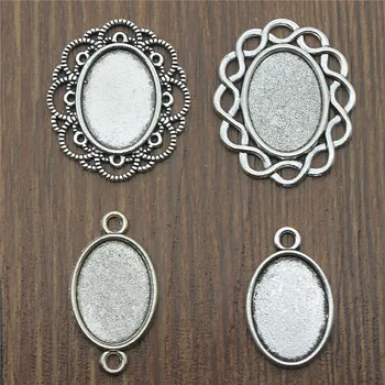 

20pcs 13x18mm Inner Size Oval Glass Cabochon Base Setting Silver Color For Jewelry Making Fm4009