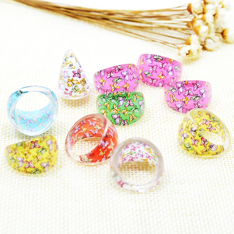 

Wholesale mix lots 50/100Pcs Cartoon small flower Butterfly Rings For Children kids Girl Anillo Jewelry Accessories Party Gift
