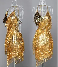 Gold Lady Cocktail Club Tragen Partei Latin Dance Handschuh Asymmetrische Sequin Fringe City Kleid