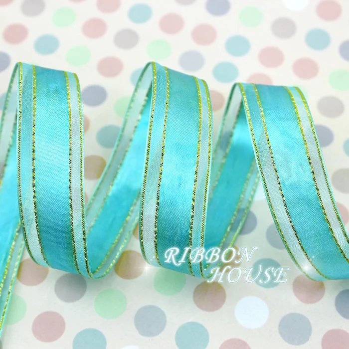 Buy 20mm Light Green Gold Edge Satin ribbon high