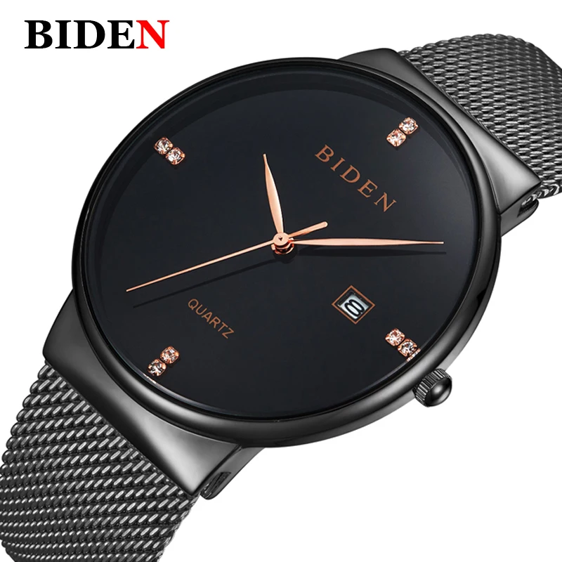 

BIDEN Luxury Brand Fashion Casual Watches Men Simple Style Business Quartz Watch Man Mesh Milanese Loop strap Date Clock