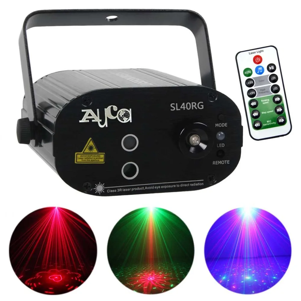 

AUCD Mini Remote 3W Blue LED Lamp 40 Big Patterns Red Green Projector Laser Lights Disco Bar Party DJ Show Stage Lighting SL40RG