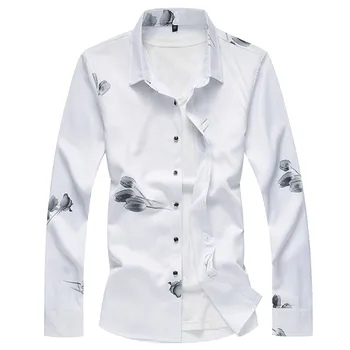 

2018 fall long sleeves men's shirt Fashion man Printed white shirt Comfortable fabrics Business casual tee