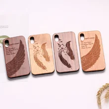 

Angel Wings Totem Feather Natural Wood Black PC Hard Phone Case Cover For Apple IPhone 6 7 X Plus For Samsung S8 Plus
