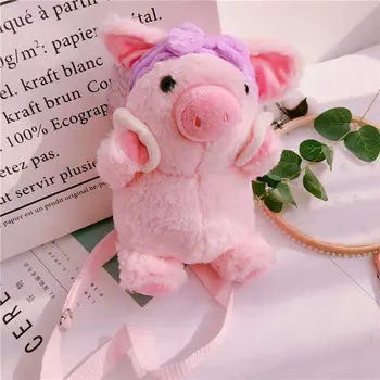 

1pc 20cm cartoon cute hair band pig plush messenger bag little travel crossbody bag stuffed toy girl gift