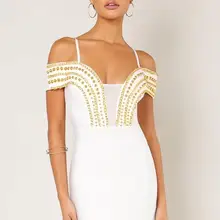 Женское облегающее летнее Бандажное платье Vestidos сексуальное спагетти ремень с плечом из бисера Клубное вечернее платье костюмы знаменитостей