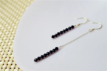 

LiiJi Unique Natural Stone Black Spinel 2mm Faceted Bead Asymmetric Earring 925 Sterling Silver Fashion Cool Earring