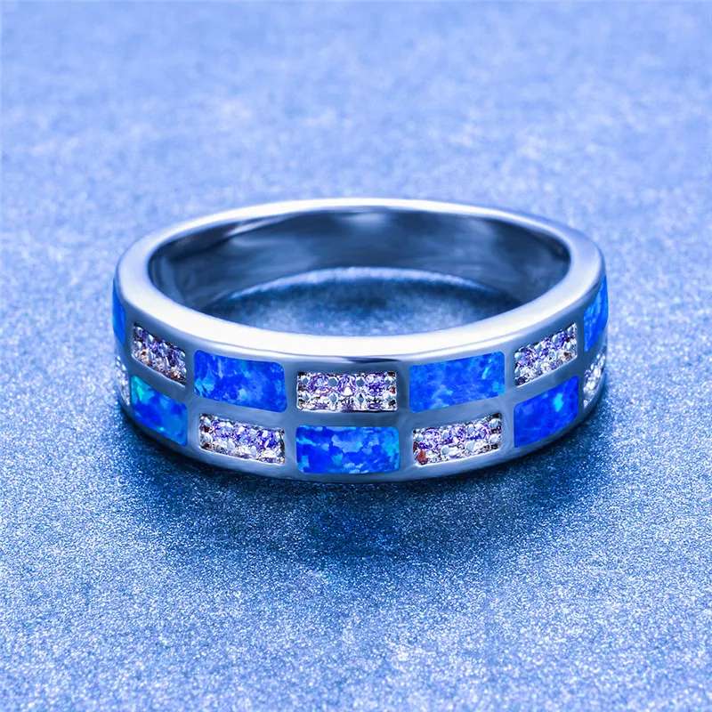 Роскошное женское голубое белое огненное Опаловое кольцо из стерлингового серебра 925 пробы, винтажное Бохо обручальное кольцо для женщин