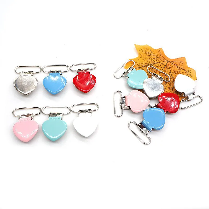

Chenkai 5PCS 1'' 25mm Heart Metal Suspenders Soothers Holder Clips Dummy Pacifier For DIY Baby Teething Chains Toy Accessarries