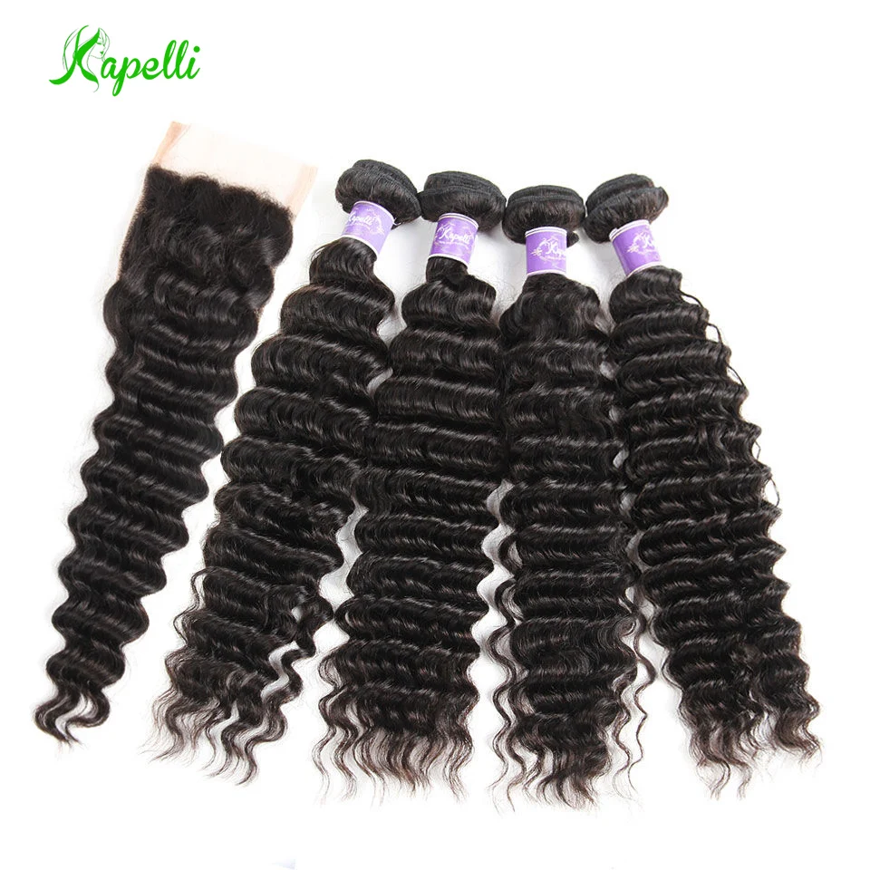 brazilian deep wave bundles with closure remy hair