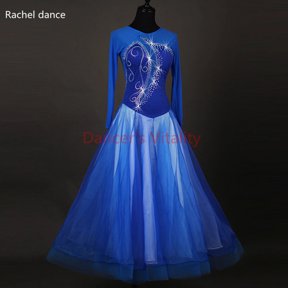 Дамское бальное платье для танцев, стандартные женские костюмы, стандартное бальное платье для соревнований, новинка, синие женские платья для вальса