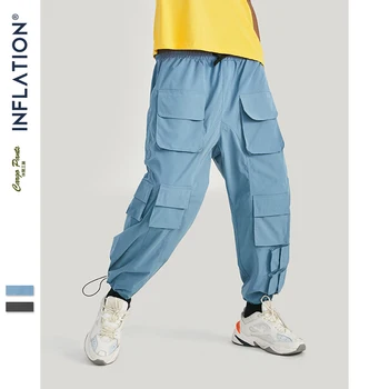 

INFLATION 2020 Autumn Winter Streerwear Men Pants Hip Hop Cargo Trousers Multiple Pockets Elastic Waist Beam Feet Pants 94351SD