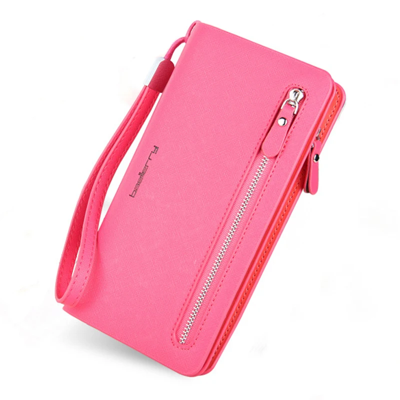 

Fashion Leather Phone Wallets Women Zipper Long Coin Purses Money Bag Credit Card Holder Wrist Band Clucth Wallets Female QL