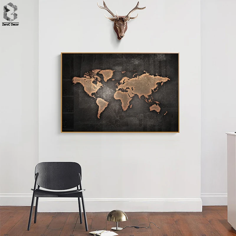 

Huge Black World Map Paintings Print On Canvas HD Abstract World Map Canvas Painting Office Wall Art Home Decor Wall Pictures
