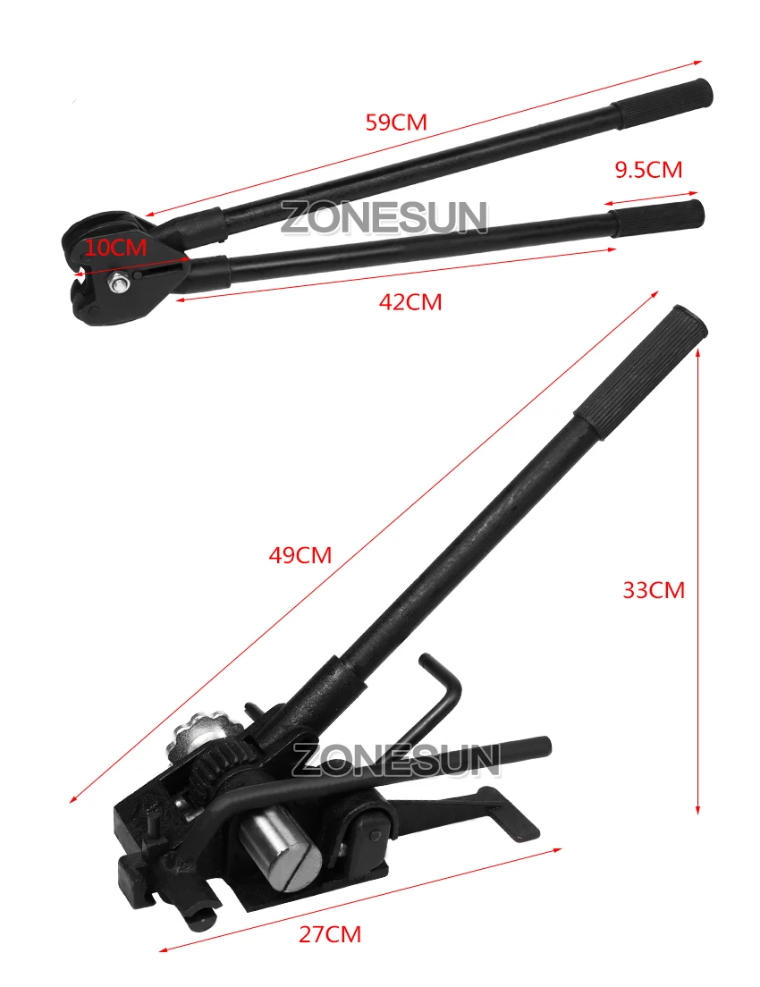 ZONESUN HM-98 упаковочная лента машина сверхмощная ручная стальная полоса обвязочные инструменты стальные Уплотнители для стальной ленты 32 мм