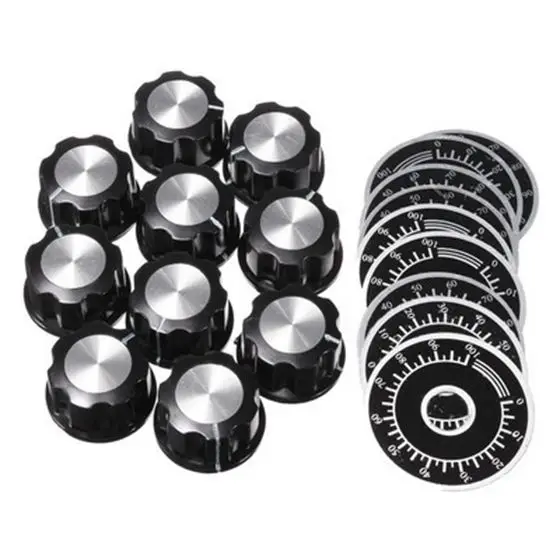 

20pcs Adjustable Rotate Button Potentiometer Control Knobs 0-100 Scale Sheet,black