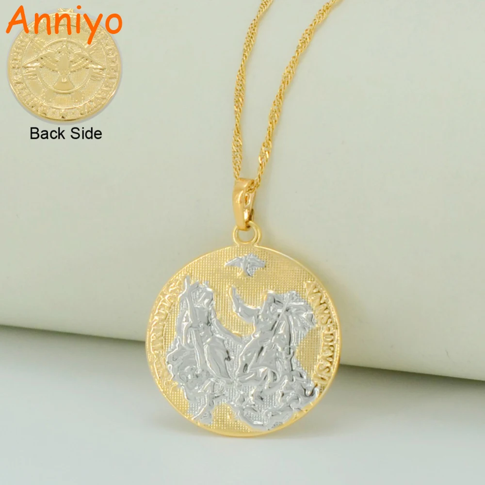 

Anniyo Holy Spirit Cupid Jesus Necklace Pendant Mix Gold Two Tone Cross Christianity Religious Jewelry Gifts #033504