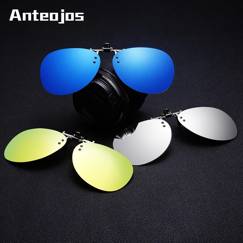 

ANTEOJOS Shiny Blue Mirror Polarized Clip On Sunglasses Men Women Fishing Anti UV Driving Fishing Outdoor Sun Glasses Clips D