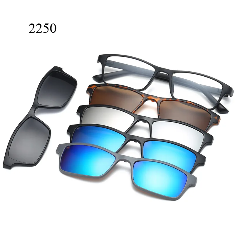 Магнитные солнцезащитные очки на застежке с магнитной сумкой, мужские поляризованные солнцезащитные очки с клипсами по рецепту, близорукость, ночное видение - Цвет линз: 2250