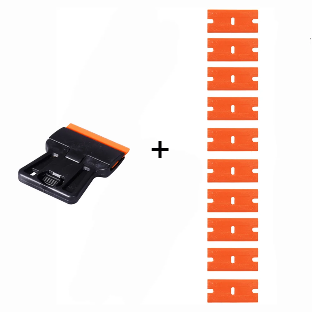 FOSHIO Old Car Sticker Film Glue Removal Razor Scraper+10pcs Blade Cleaning Squeegee Window Foil Tint Auto Vinyl Wrapping Tools razor blade scraper car wrapping tools car sticker remover
