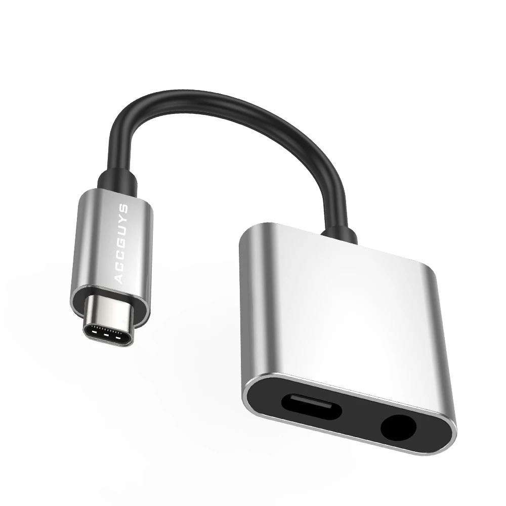 ACCGUYS 3 в 1 Тип C Aux аудио кабель адаптер USB C на 3,5 мм разъем для наушников PD быстрое зарядное устройство адаптер для Google Pixel 2 Эфирное - Цвет: Silver