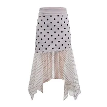 Серая сетка в стиле пэчворк, Юбка-миди в горошек, Асимметричная Повседневная юбка русалки в стиле ампир, лето, S0217