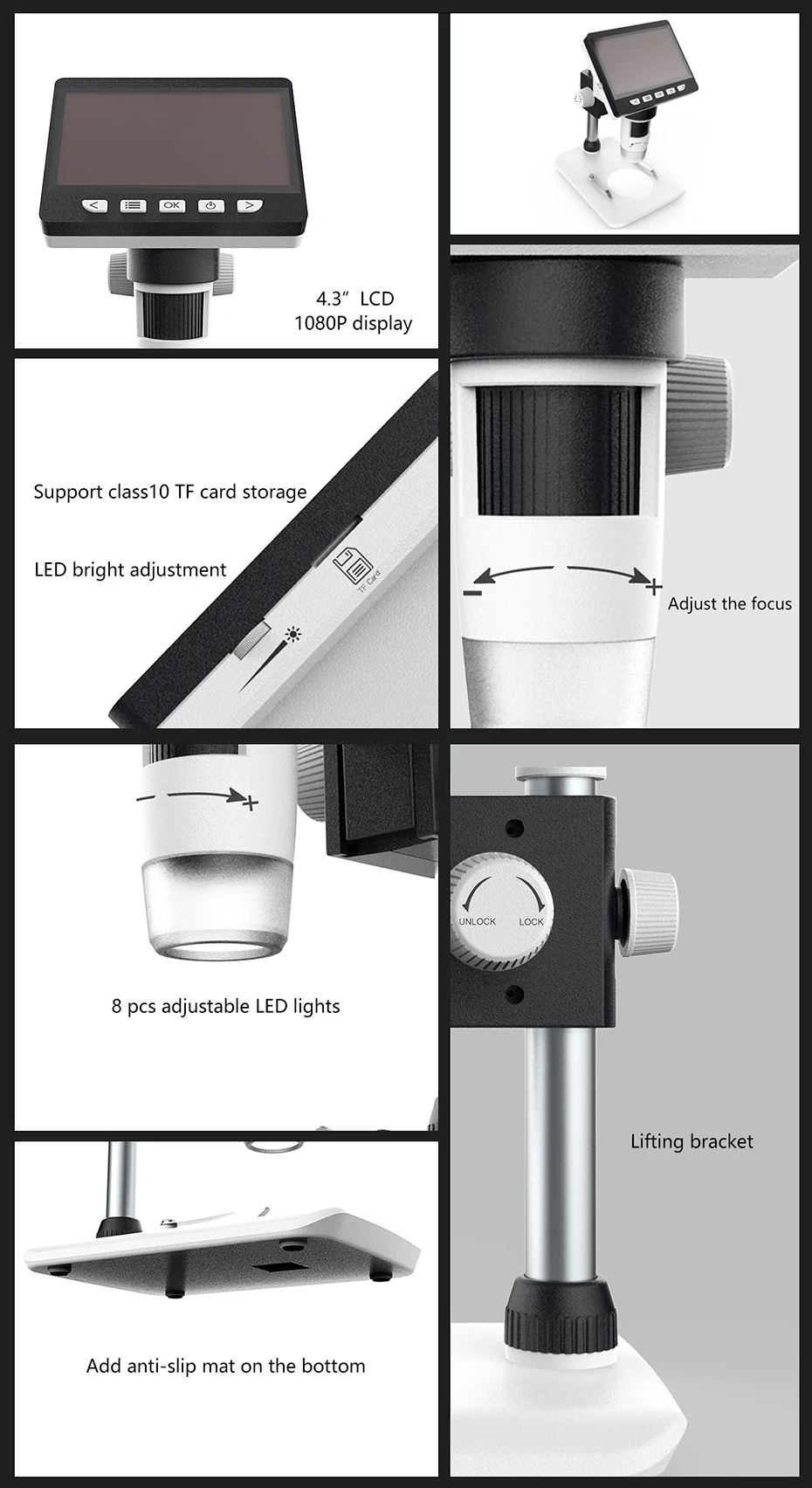 Antscope 4,3 "LCD1000x промышленный припой инструмент цифровой микроскоп камера для мобильного телефона ремонт микроскоп с подставкой Microscopio