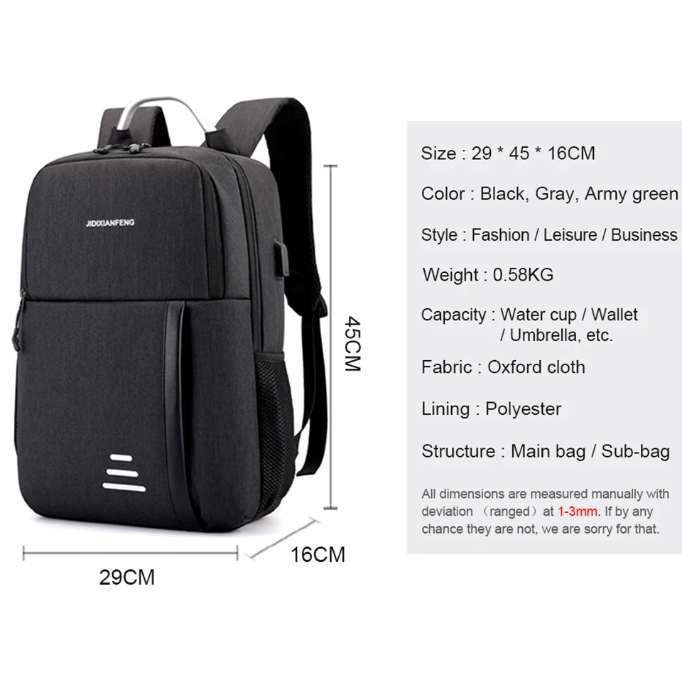 كمبيوتر محمول على ظهره 15.6 الرجال النساء الظهر الذكور الإناث طالب دفتر العودة حزمة Mochila USB شحن Bagpack سفر الأعمال حقيبة