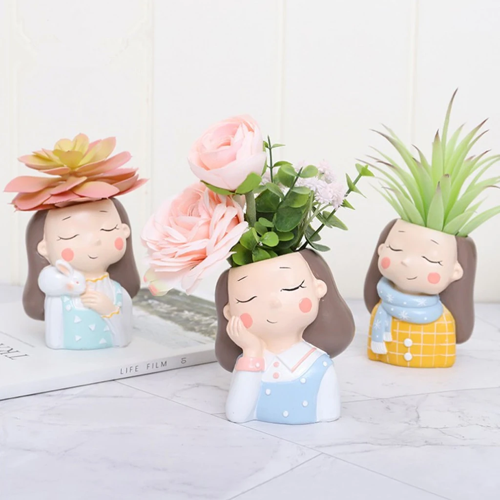Garden Decor Flowerpot Succulent Planter Pot Vase Girl Figurines Desk Top Statue Figure Micro Landscape Bonsai Holder Pot	