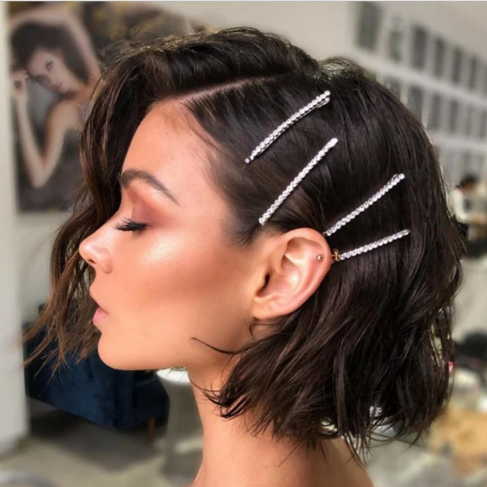 

2Pcs/Set One-line Crystal Rhinestone Hair Clips Korea Style Fashion Women Hairpins Metal Barrettes Girl Hair Styling Accessories