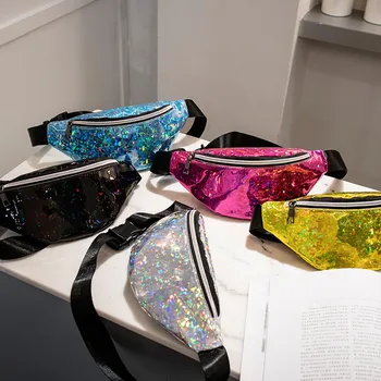

xiniu Sequins Waist Bags Women Belt Bags Fanny Packs Bum Laser Beach Bag Outdoor Sport Phone Zipper Waist Pouch 2019 New #0710