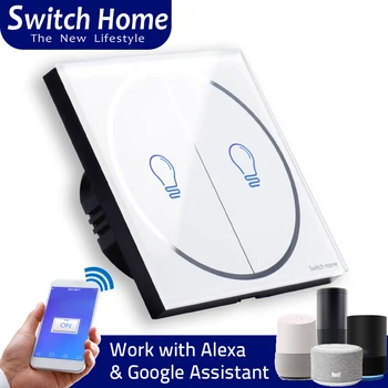 

2019 new design Wireless Remote Control wifi smart touch Switch, 2 gang white 4 color Glass panel Sensor wall light wifi switch