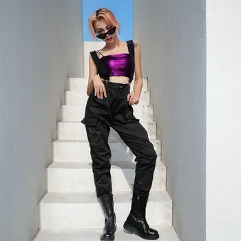 

Autumn Fashion Women Straps High Waist Pants Streetwear Suspender Pleated Cargo Pants Jogger Pencil Pants Femme
